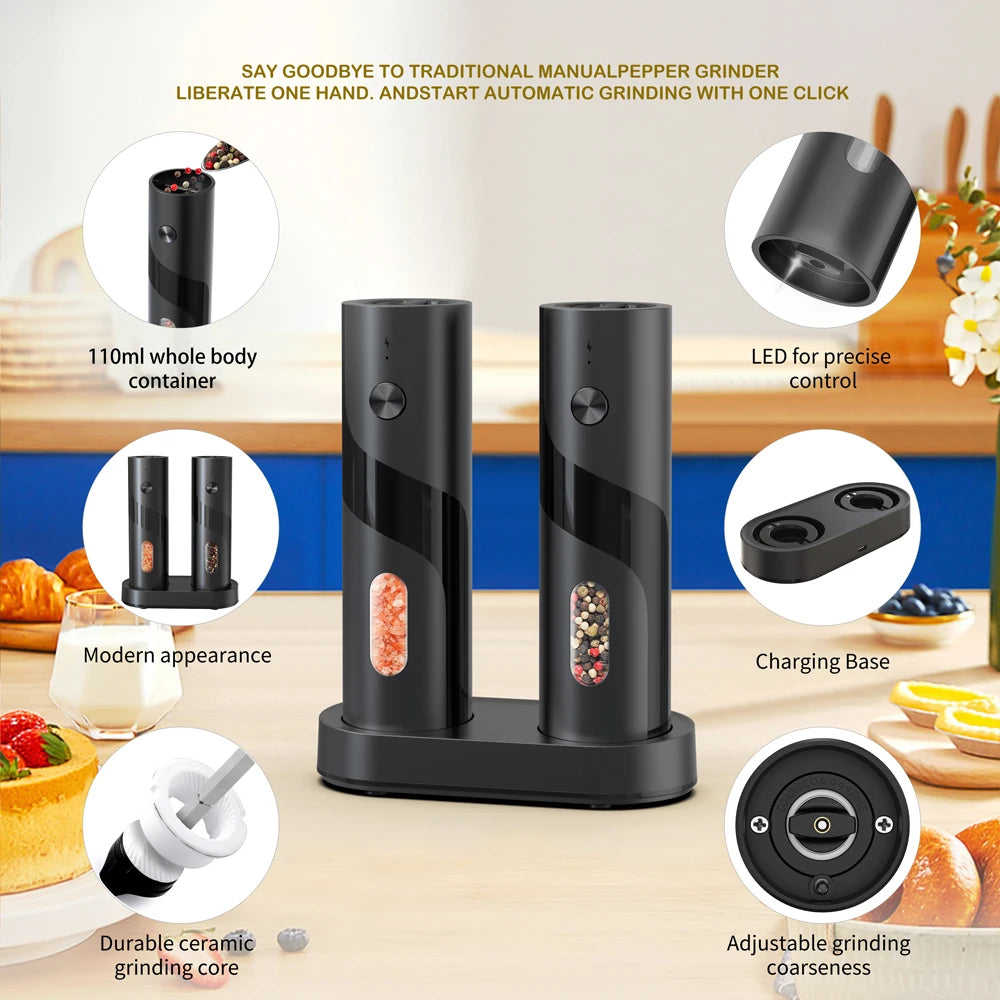 2Pcs Electric Salt And Pepper Grinder Rechargeable