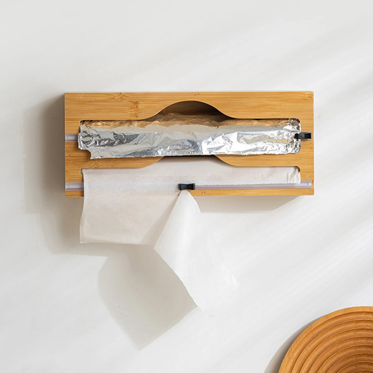 Kitchen Wrap Dispenser With Foil & Cling Film Cutter