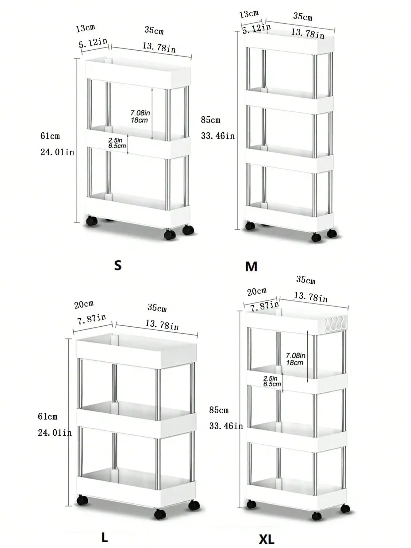 1pcs 3/4 Tier Rolling Utility Movable Cart